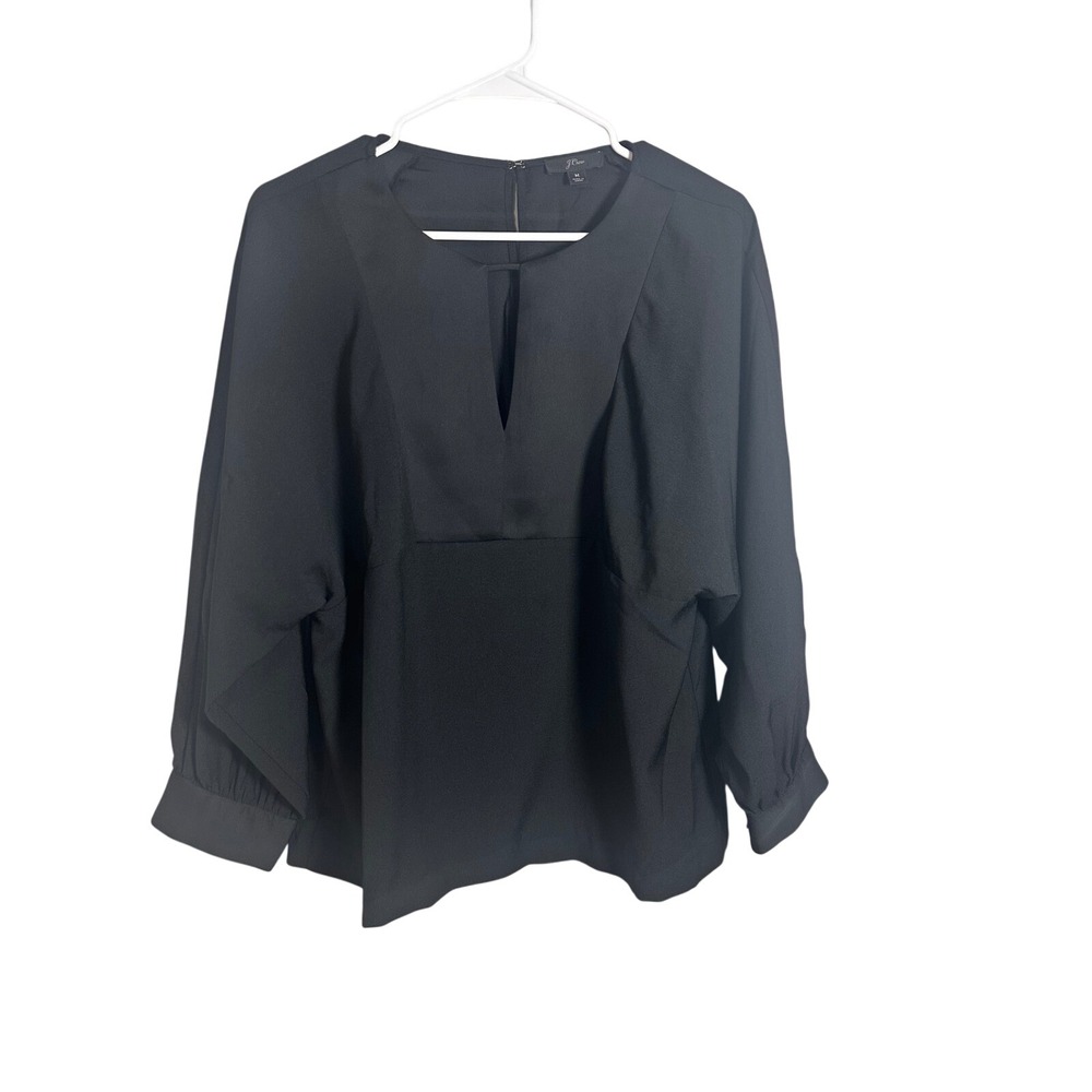 J.Crew Black Satin-Backed Crepe Keyhole V-Neck Blouse Top AG548 Womens Medium‎